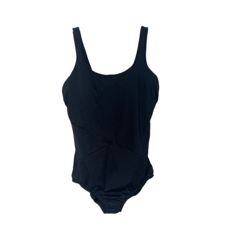 Lands End Womens One Piece Swimsuit L 14 16 Black Tummy Control Padded Classic